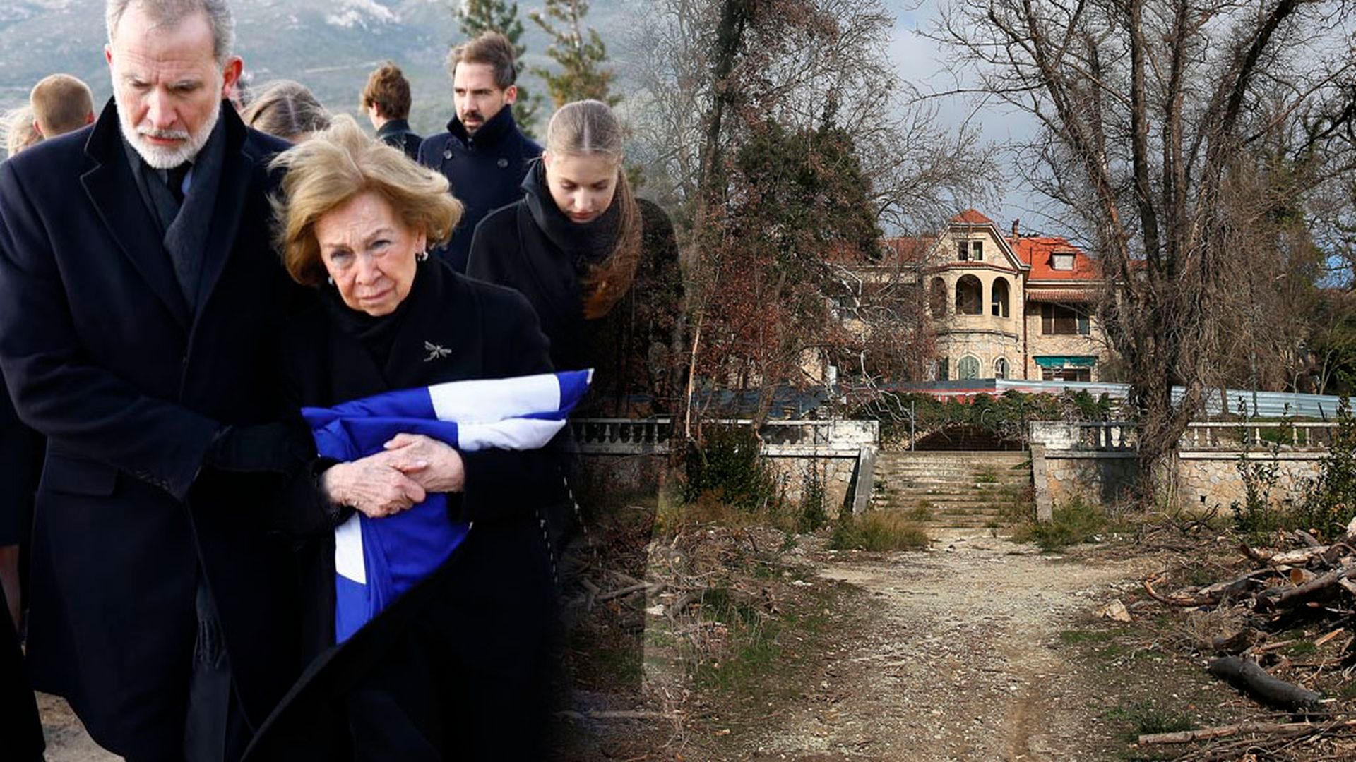 La comitiva fúnebre en el entierro de Irene de Grecia y el palacio de Tatoi