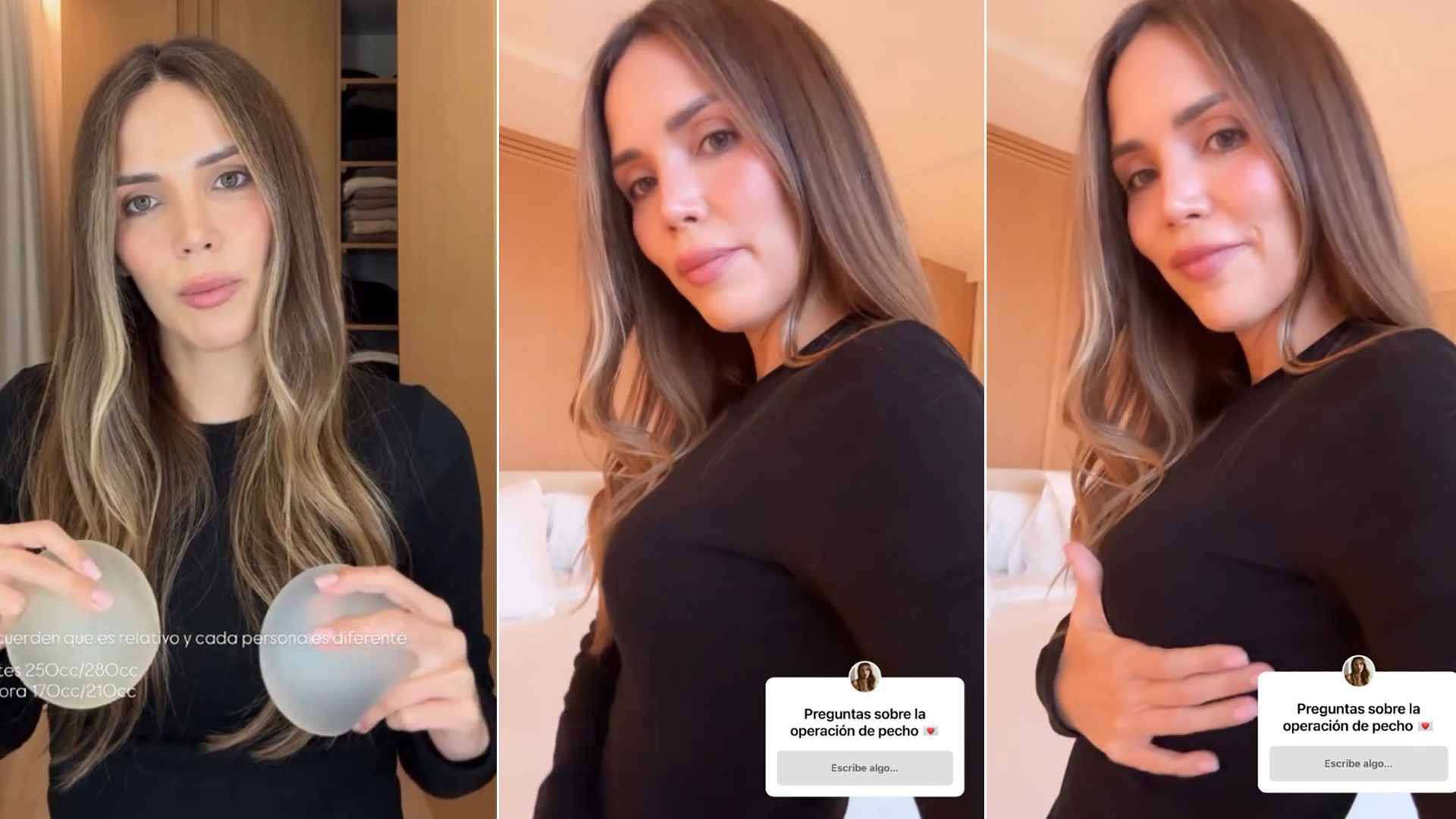 Rosanna Zanetti muestra las prótesis que se ha quitado y el resultado de su operación