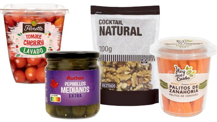 Crudités de zanahoria, tomate cherry, encurtidos y frutos secos