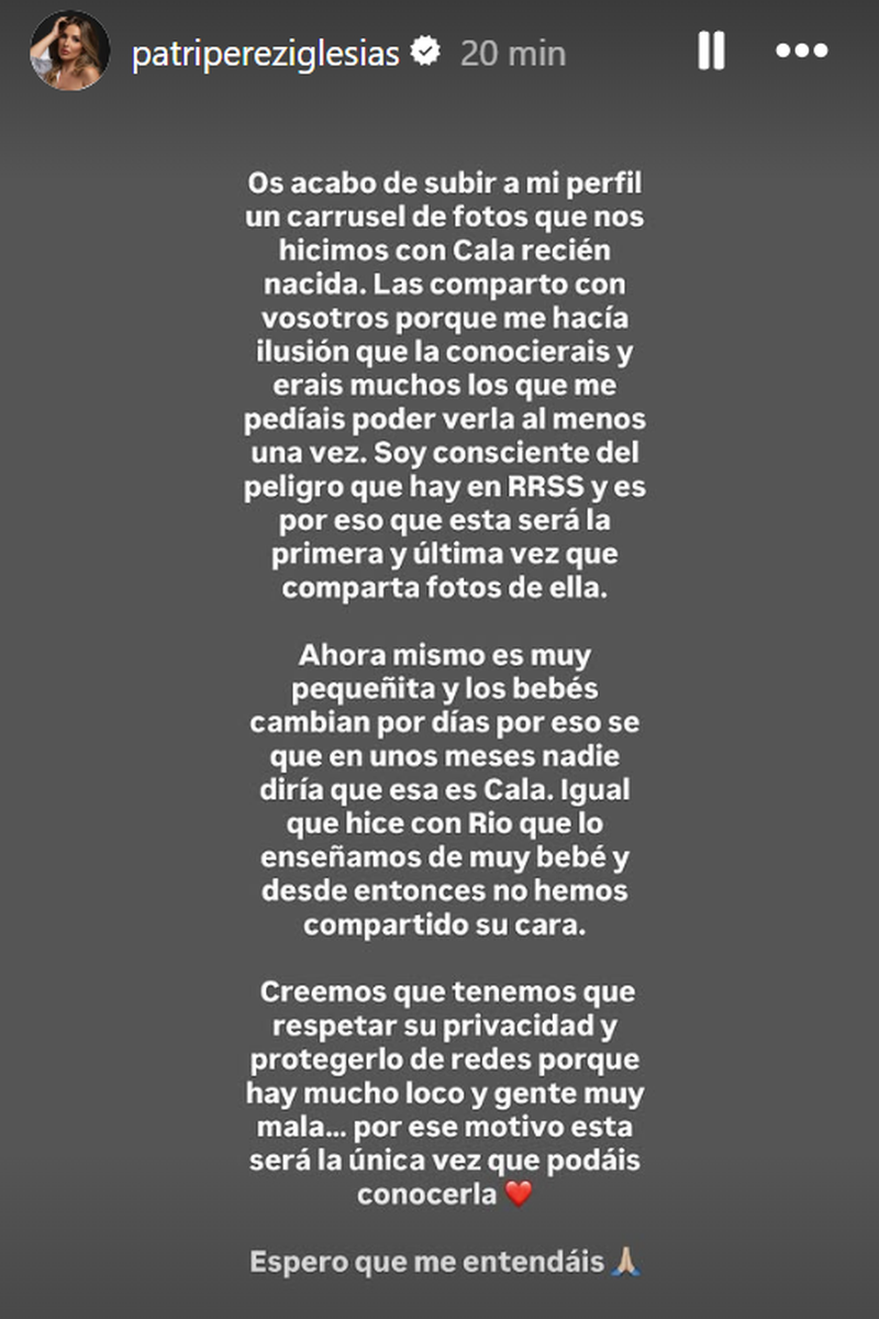 Patri Pérez aclara el motivo por el que enseña a su hija