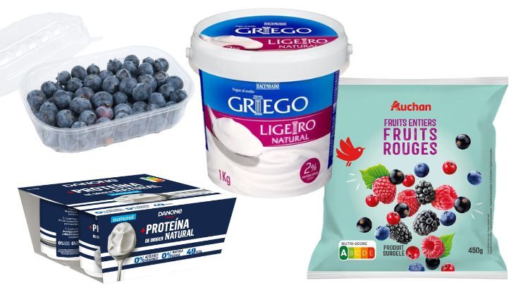 Yogures naturales, protéicos y frutos rojos frescos o congelados