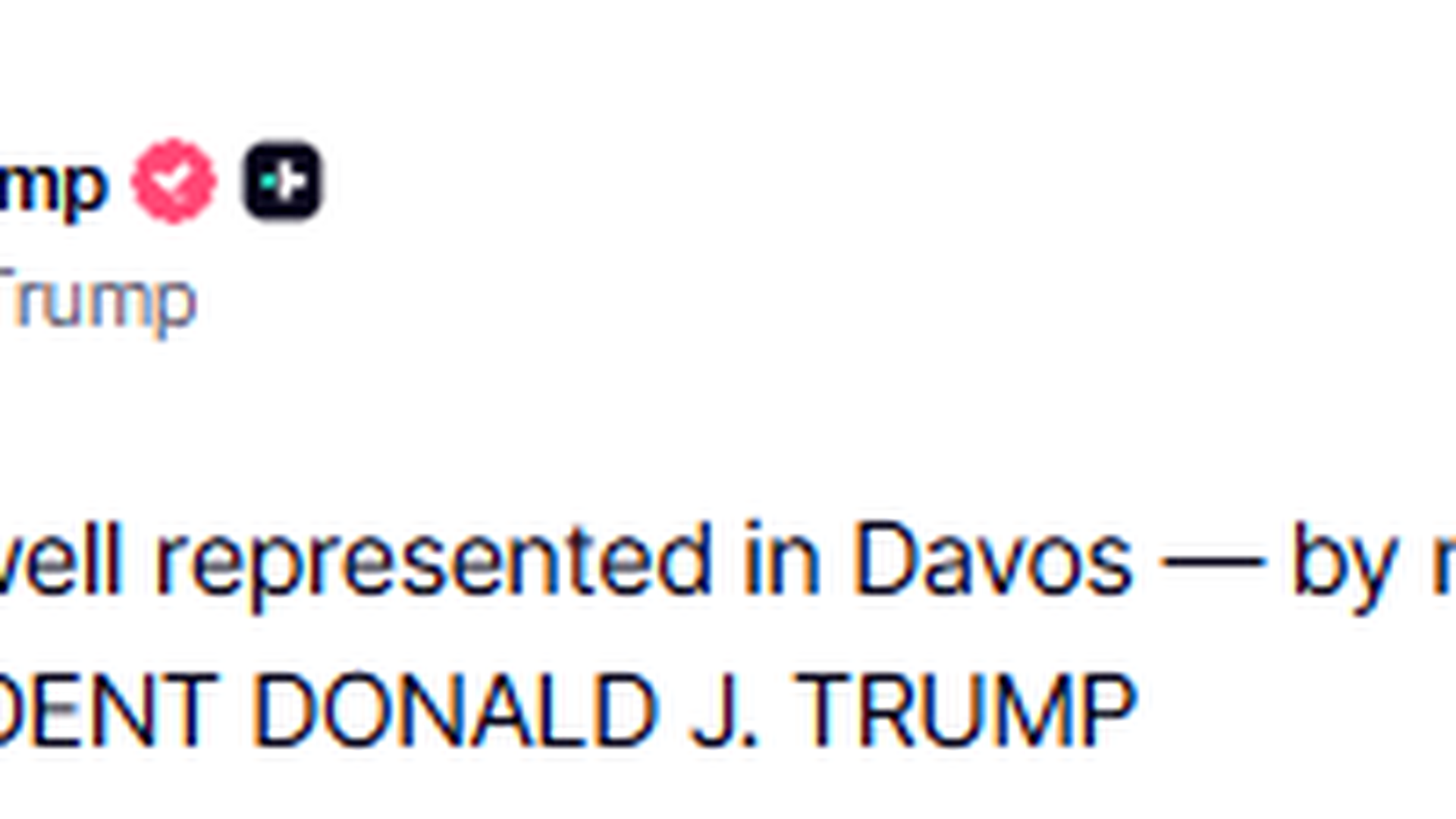 Donald Trump afirma en Truth Social que EEUU estará bien representado en Davos