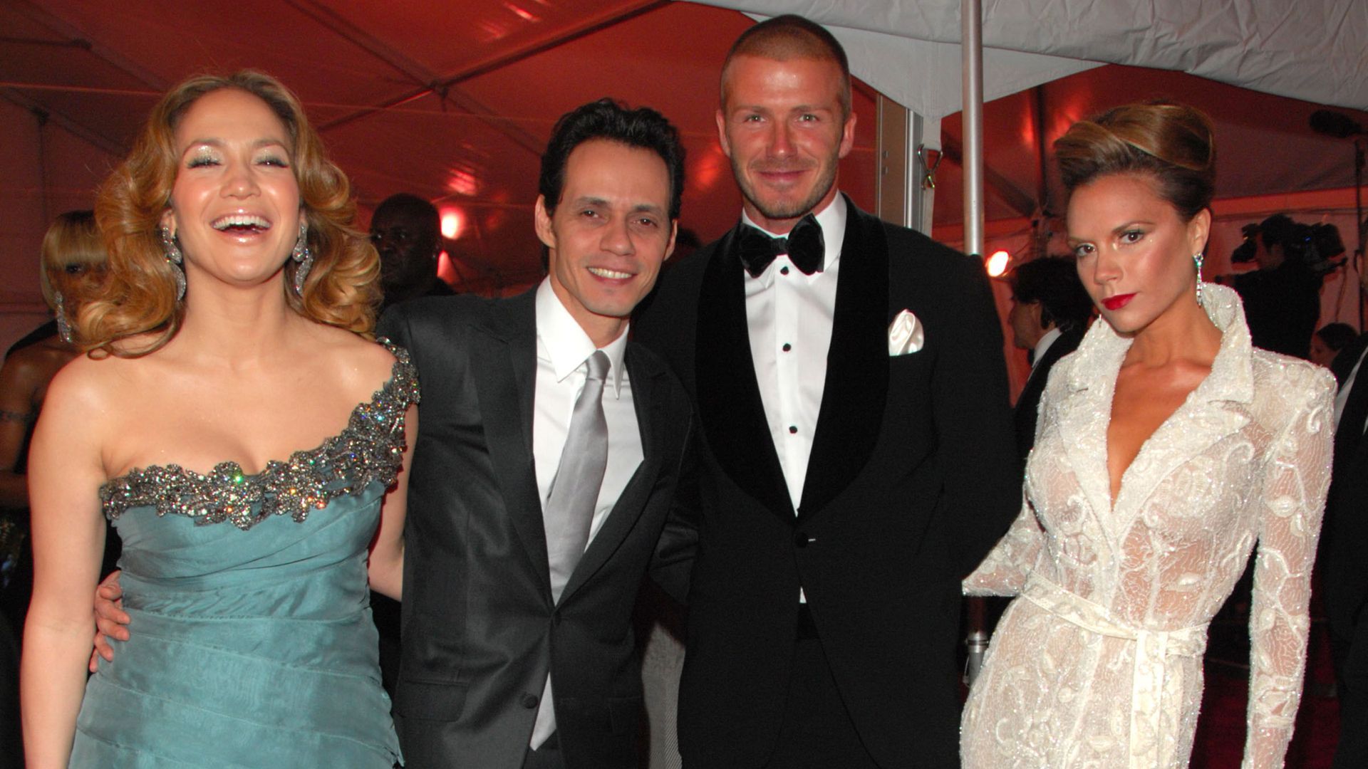 Los Beckham, con Jennifer López y Marc Anthony