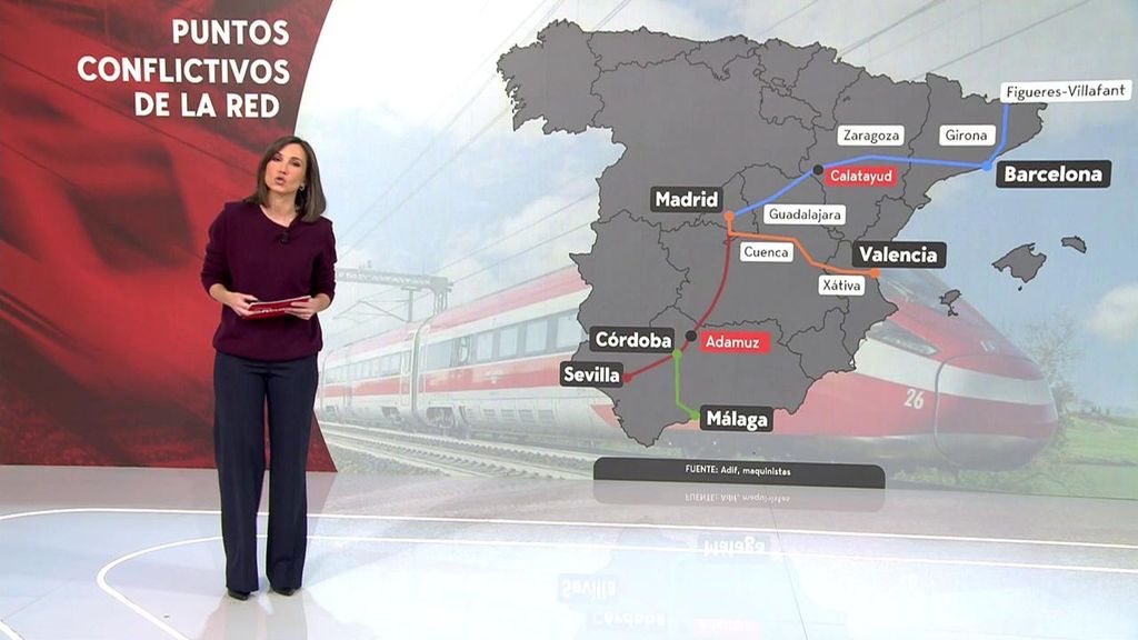 El mapa de los puntos negros por vibraciones en trenes de alta velocidad en España