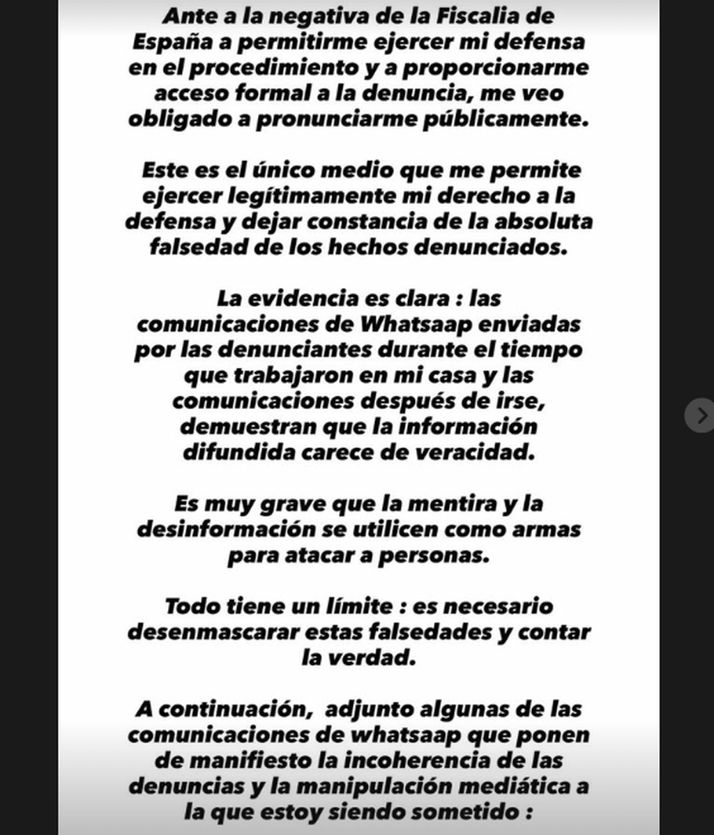 El nuevo comunicado de Julio Iglesias