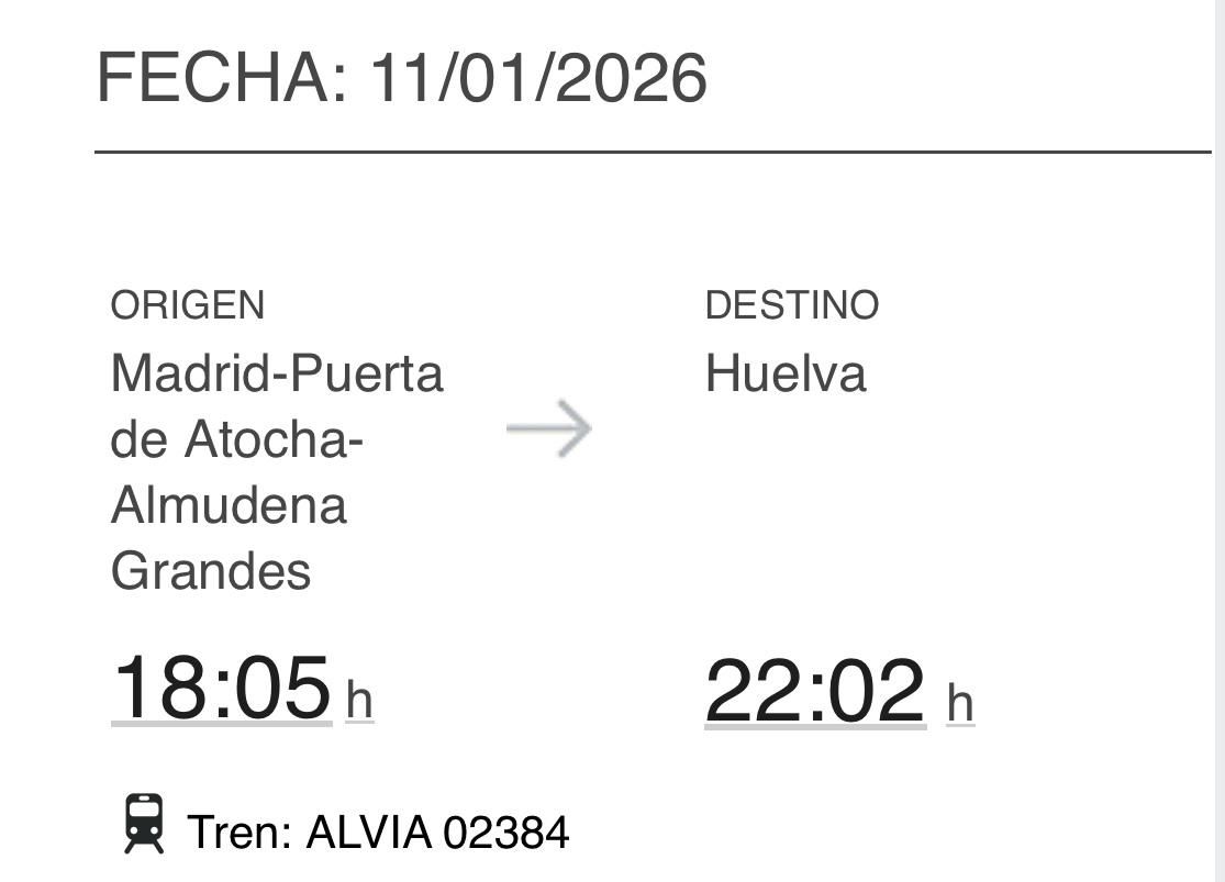Información sobre el tren Alvia del día 11 de enero