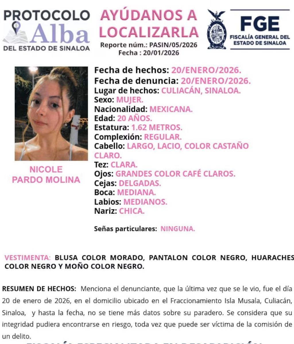 La ficha del protocola ALBA de la joven desaparecida