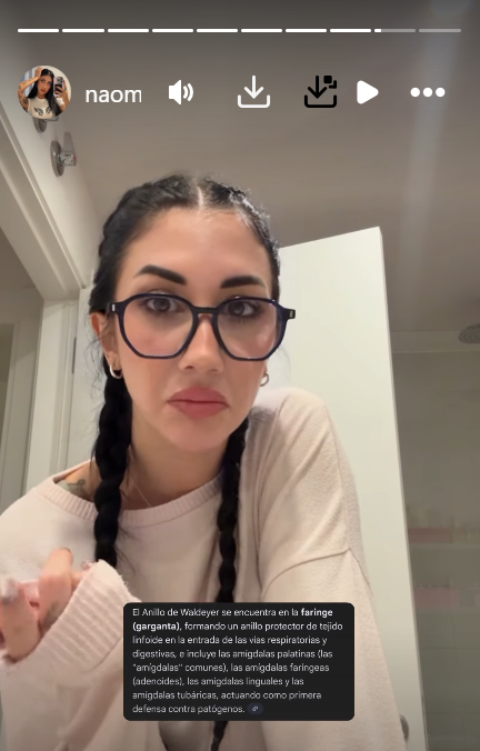 Naomi Asensi explica dónde tiene la infección