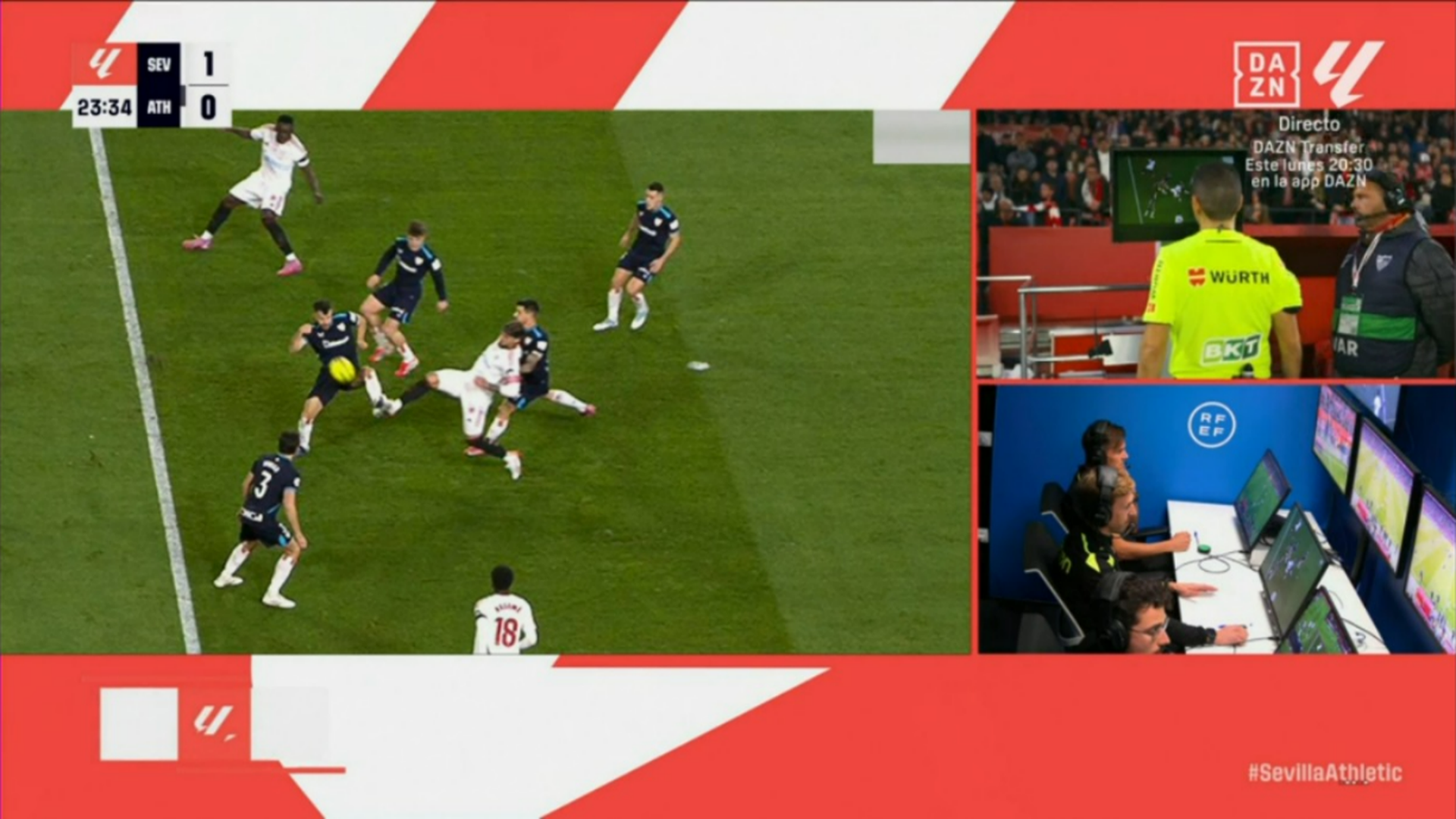 Hernández Maeso anula un gol con ayuda del VAR en el Sevilla-Athletic