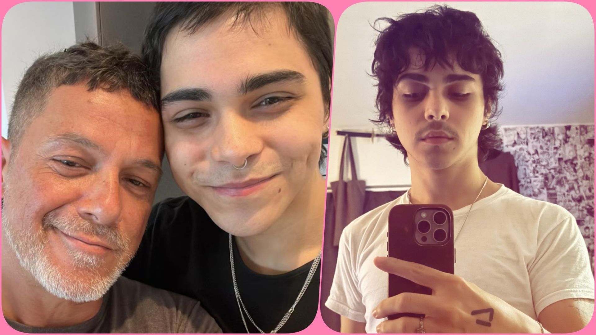 Alejandro Sanz junto a su hijo Alexander y una imagen del joven en solitario Alejandro Sanz junto a su hijo Alexander y una imagen del joven en solitario