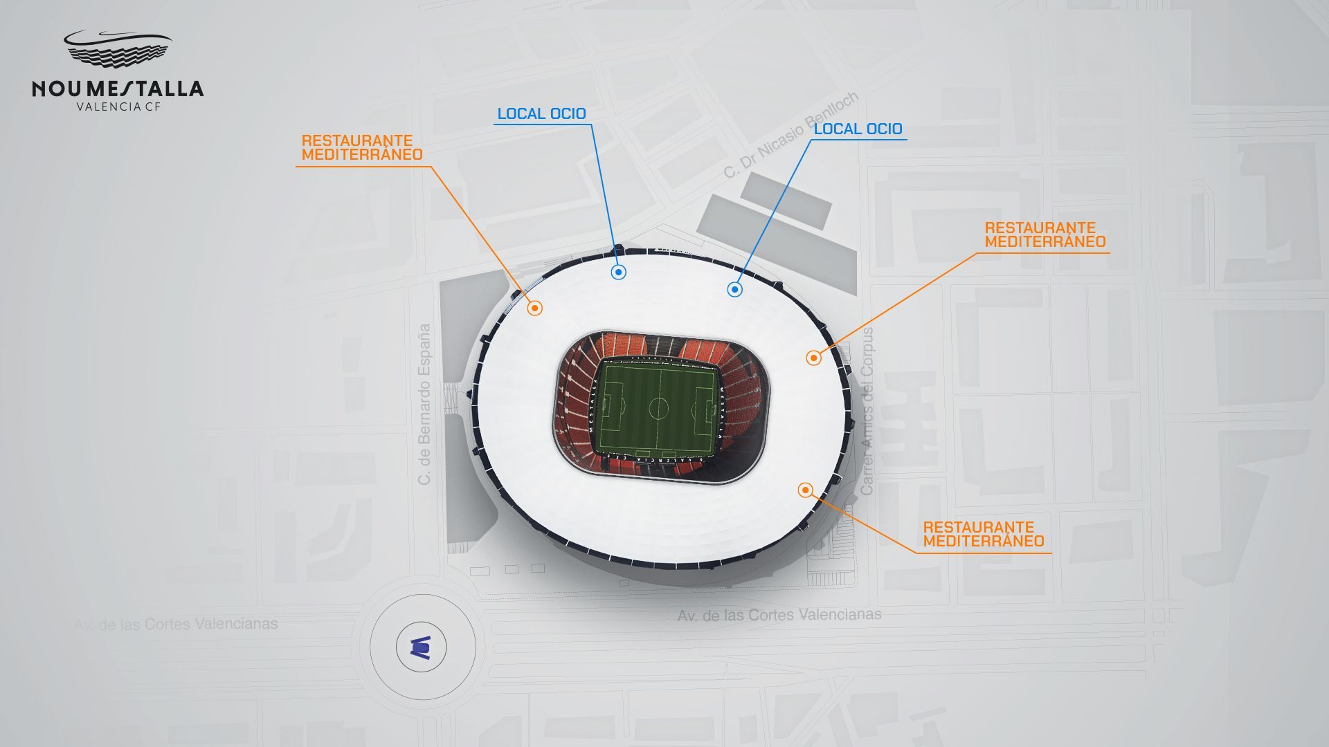 Plano de restaurantes del Nou Mestalla
