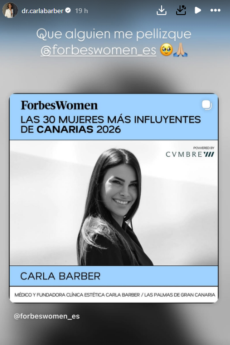 Carla Barber ha compartido la mención que ha recibido por parte de 'Forbes Woman'