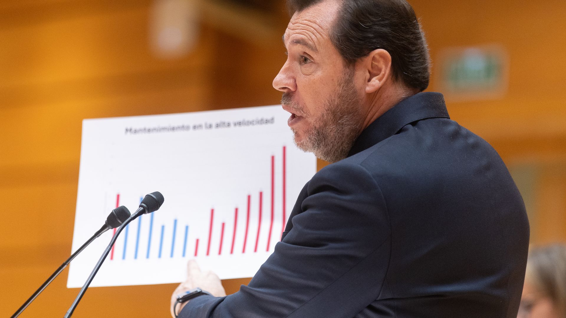 El ministro de Transportes y Movilidad Sostenible, Óscar Puente, durante su comparecencia para dar cuenta del caos ferroviario en el Senado