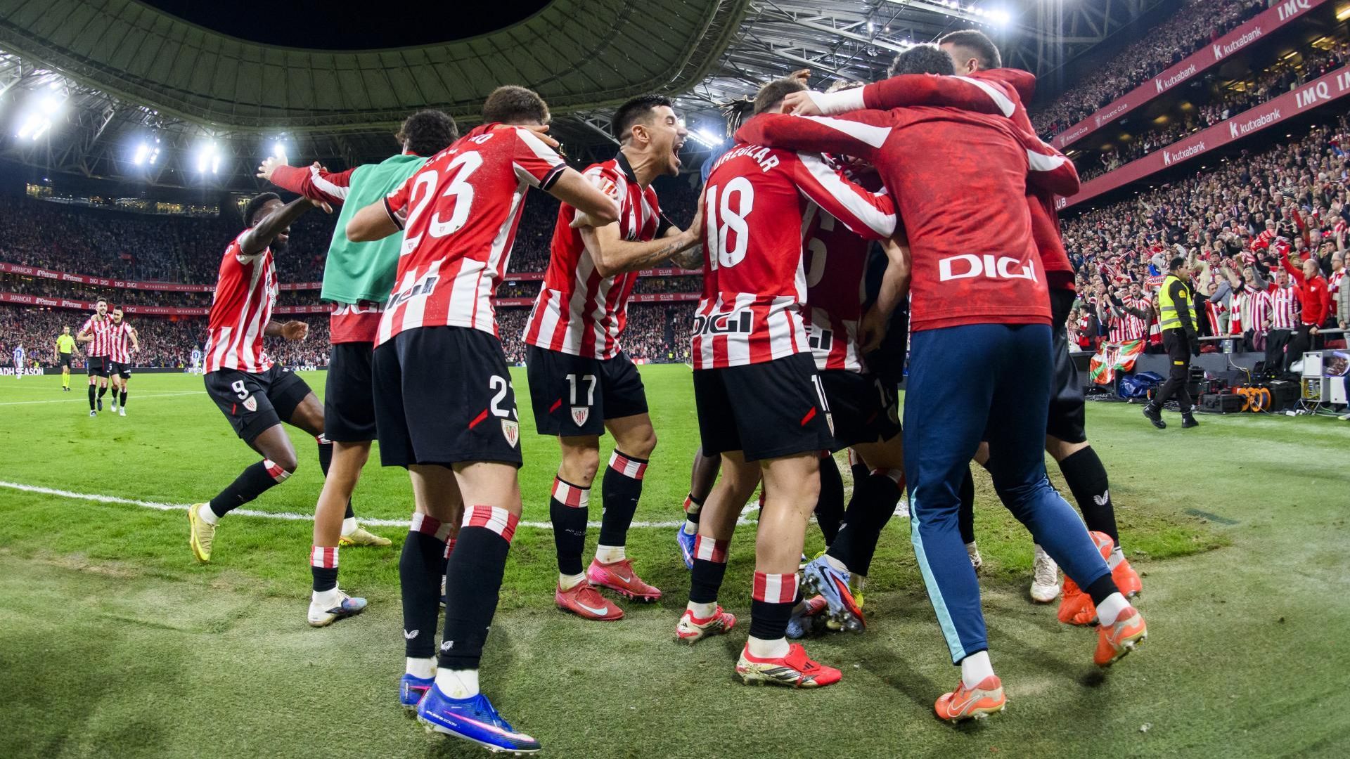 Celebración del gol de Galarreta en el derbi de San Mamés