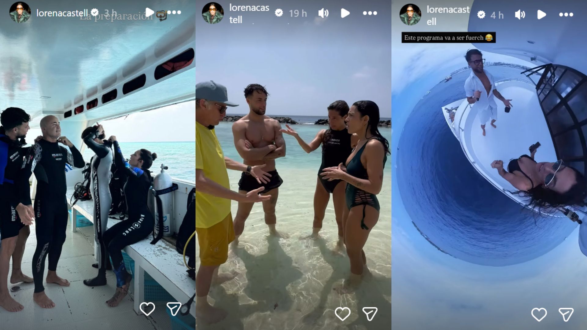 Montoya, Laura Madrueño y Lorena Castell con Calleja en Maldivas