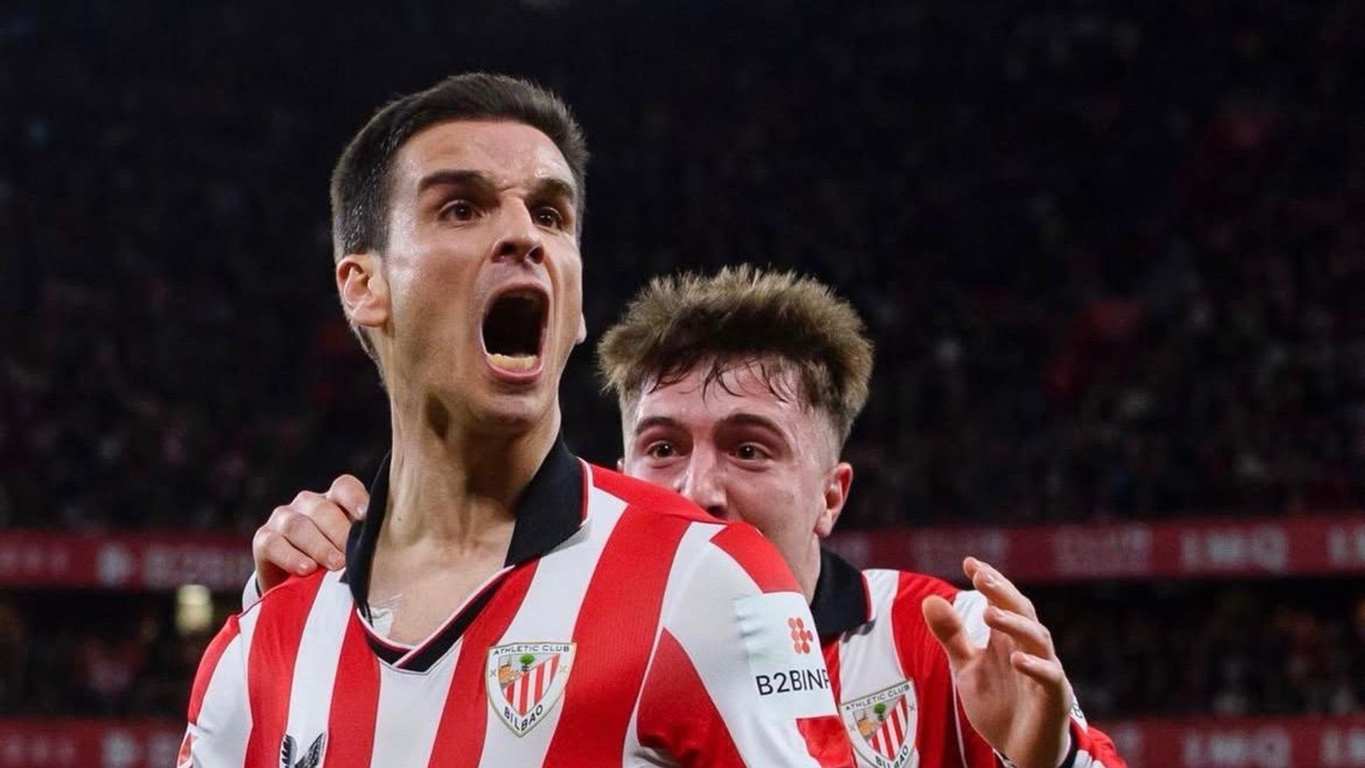 Ruiz de Galarreta celebra su gol en el derbi de San Mamés