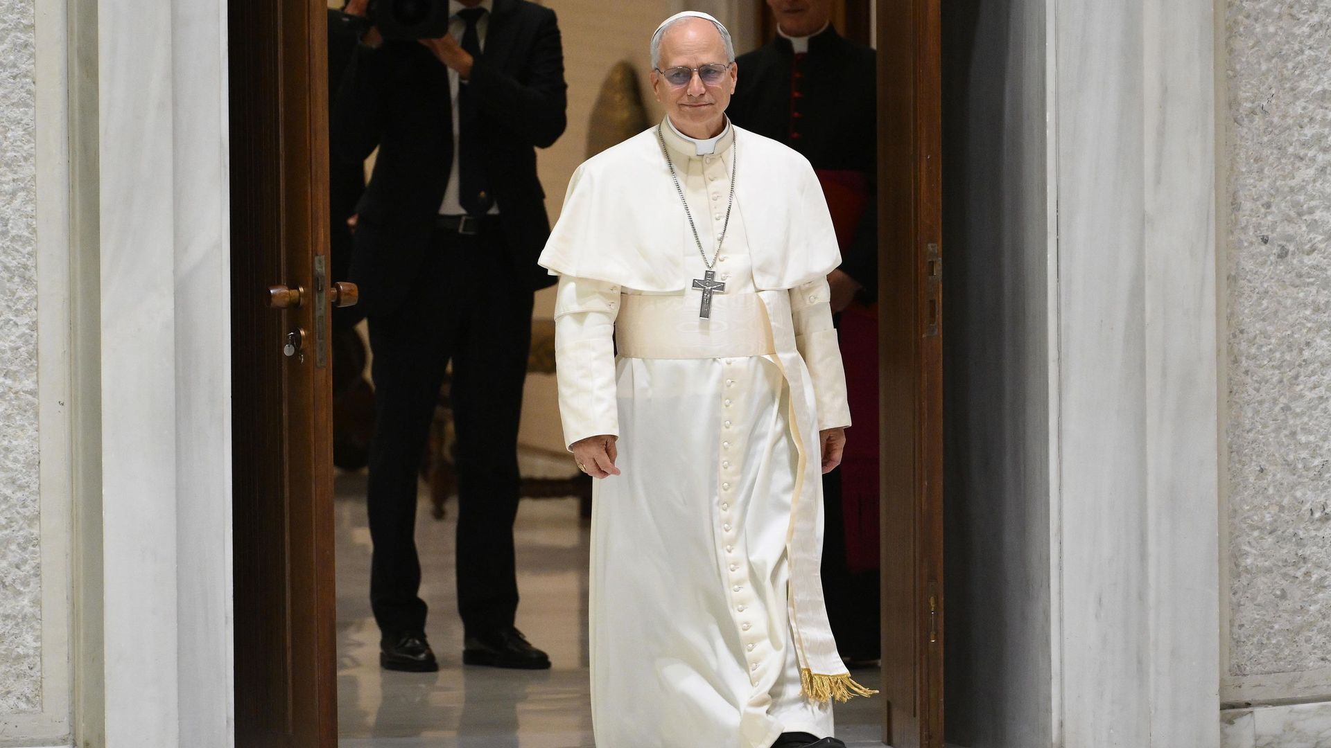 El papa León XIV, en una audiencia con miembros de los medios de comunicación en el Aula Pablo VI