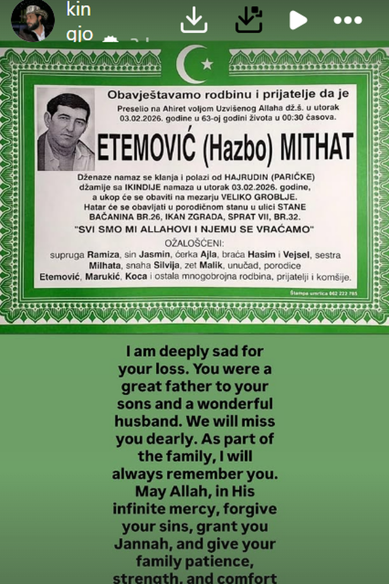 Las palabras de Jota Peleteiro tras la muerte de su suegro, padre de Ajla