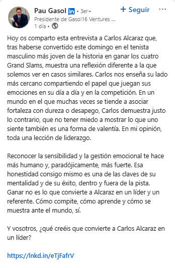 El mensaje de Pau Gasol sobre Carlos Alcaraz