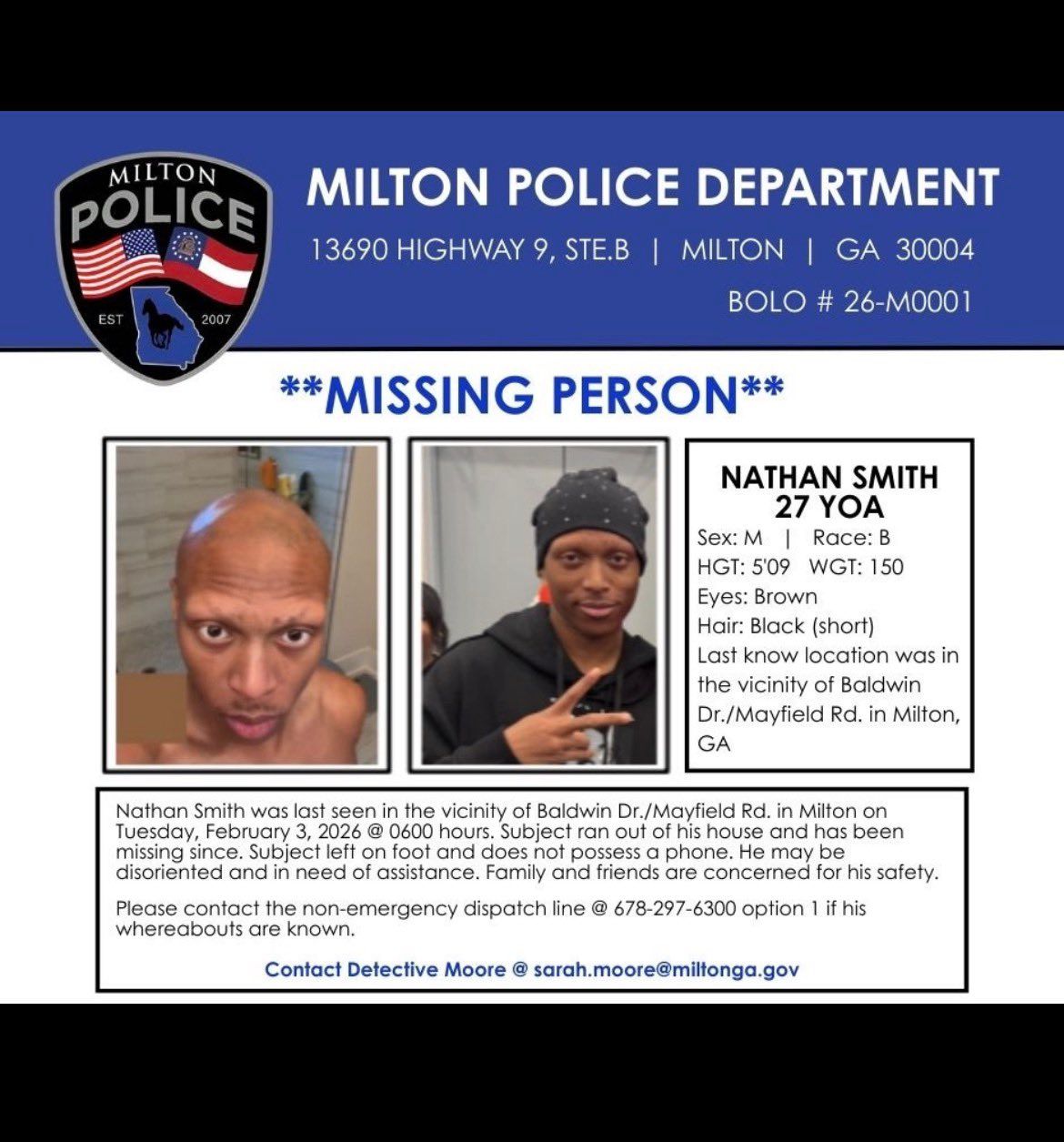 El cartel de la desparición de Nathan Smith