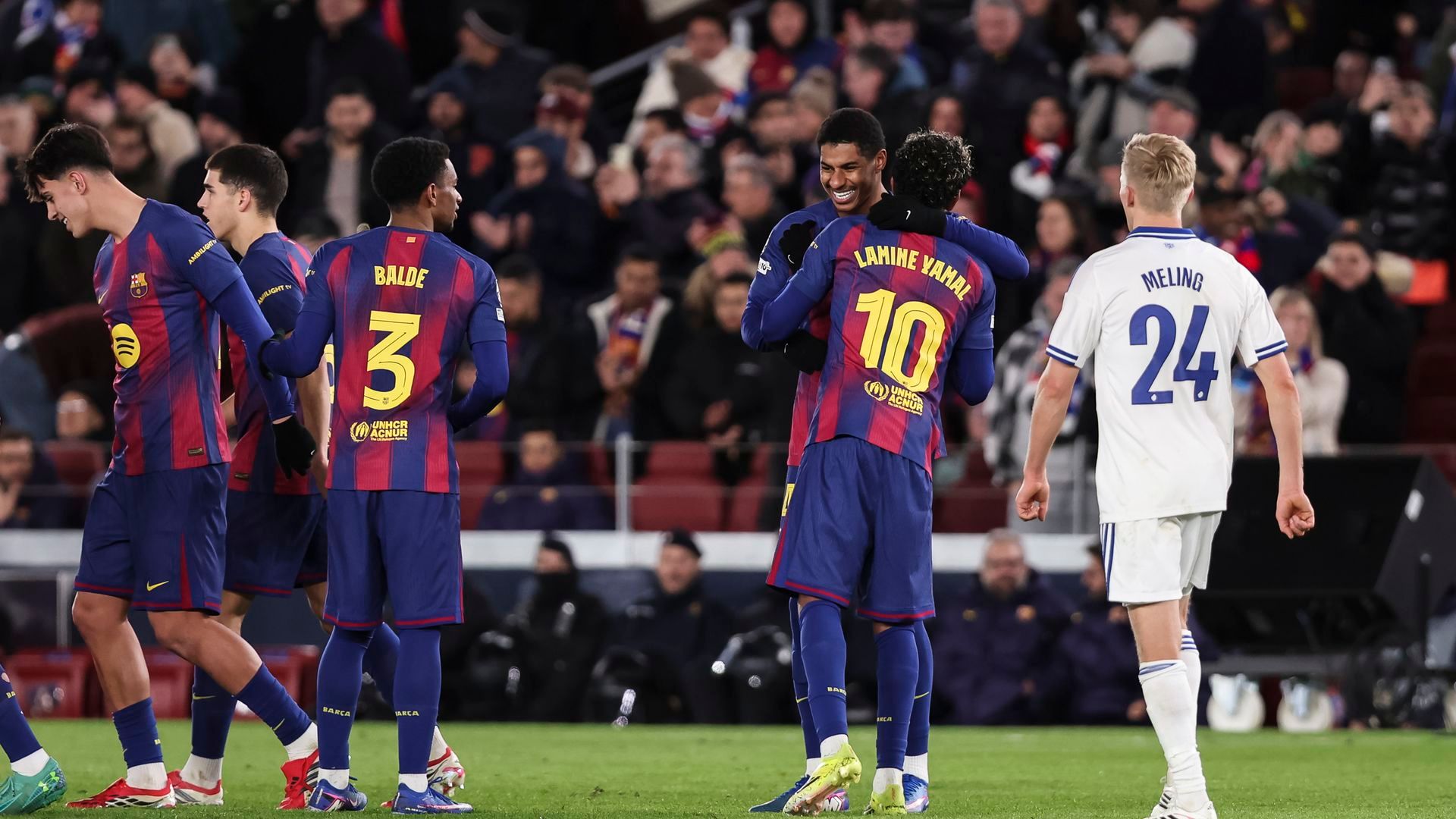 Marcus Rashford celebrando un gol con el Barcelona