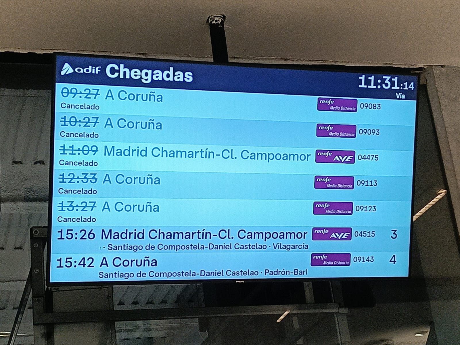 Trenes cancelados con origen y destino Vigo por el temporal