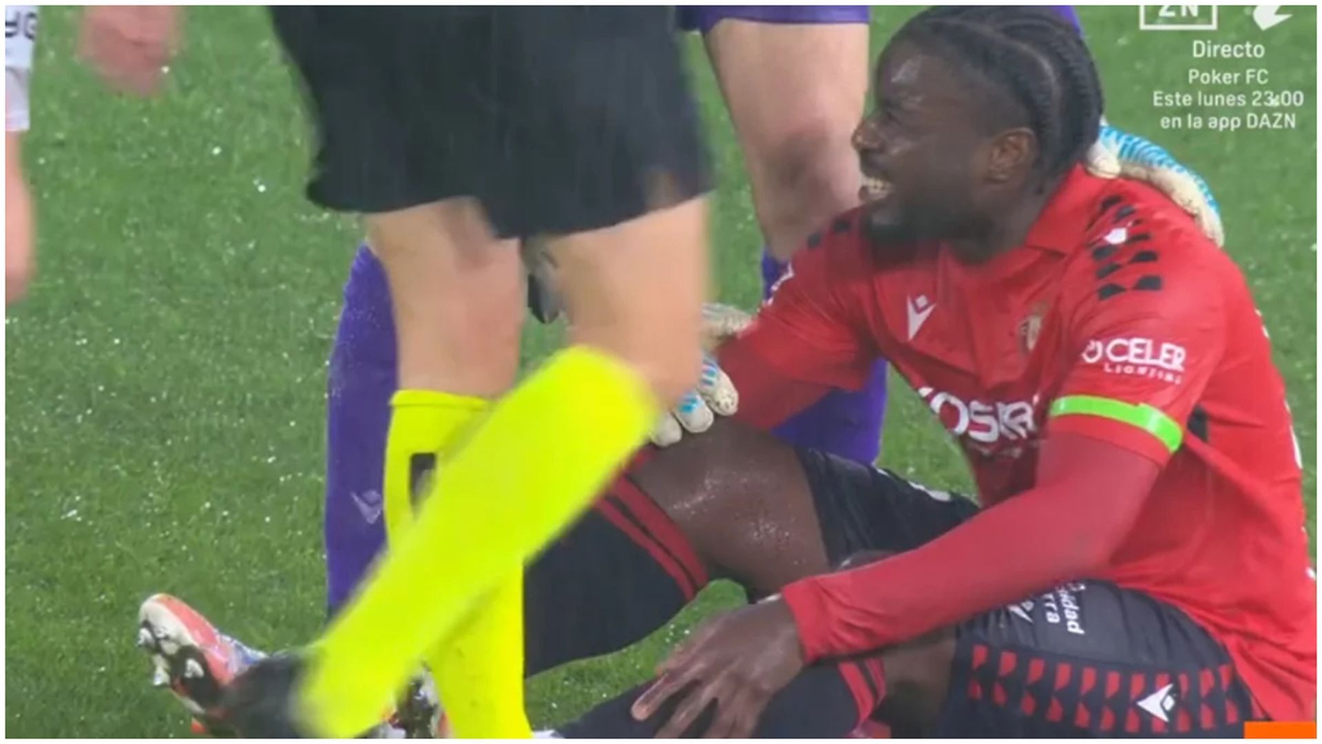 Boyomo en el momento de la lesión en el Celta - Osasuna