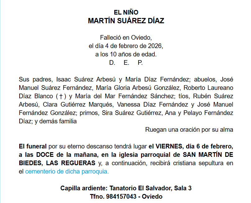 Esquela de la muerte de Martín Suárez Díaz
