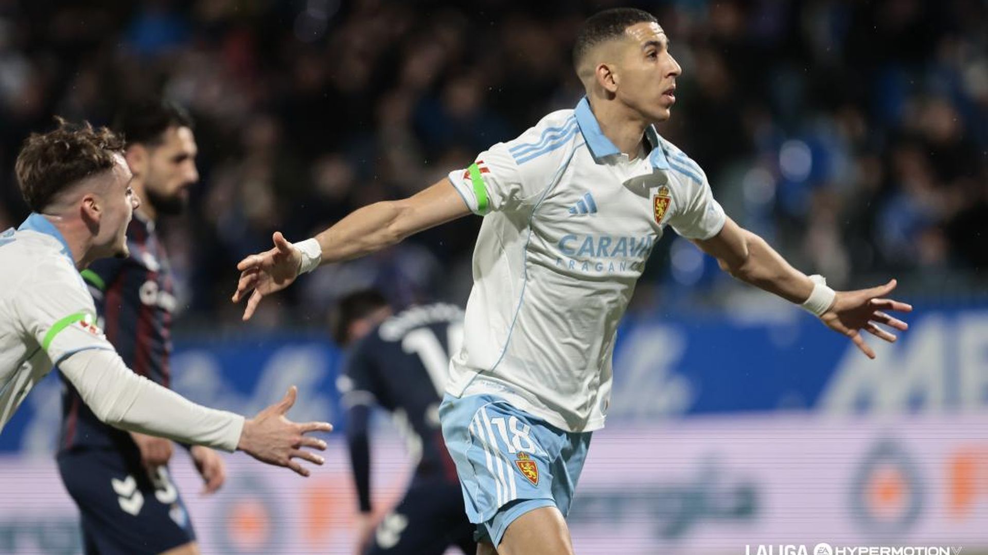 El Yamiq celebra su gol en el Real Zaragoza-Eibar