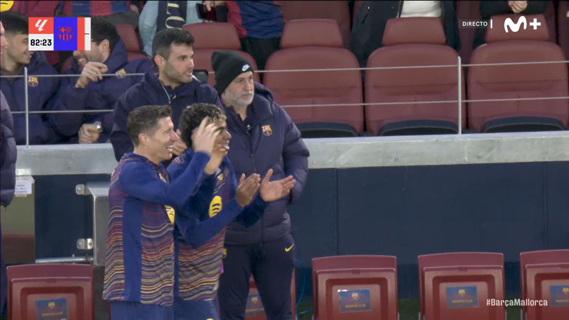 La reacción de Lewandowski y Lamine al gol de Marc Bernal