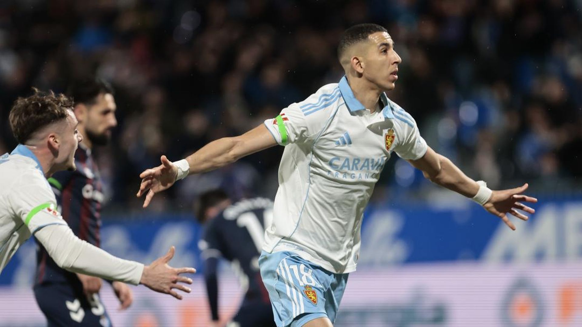 El Yamiq celebra su gol en el Real Zaragoza-Eibar