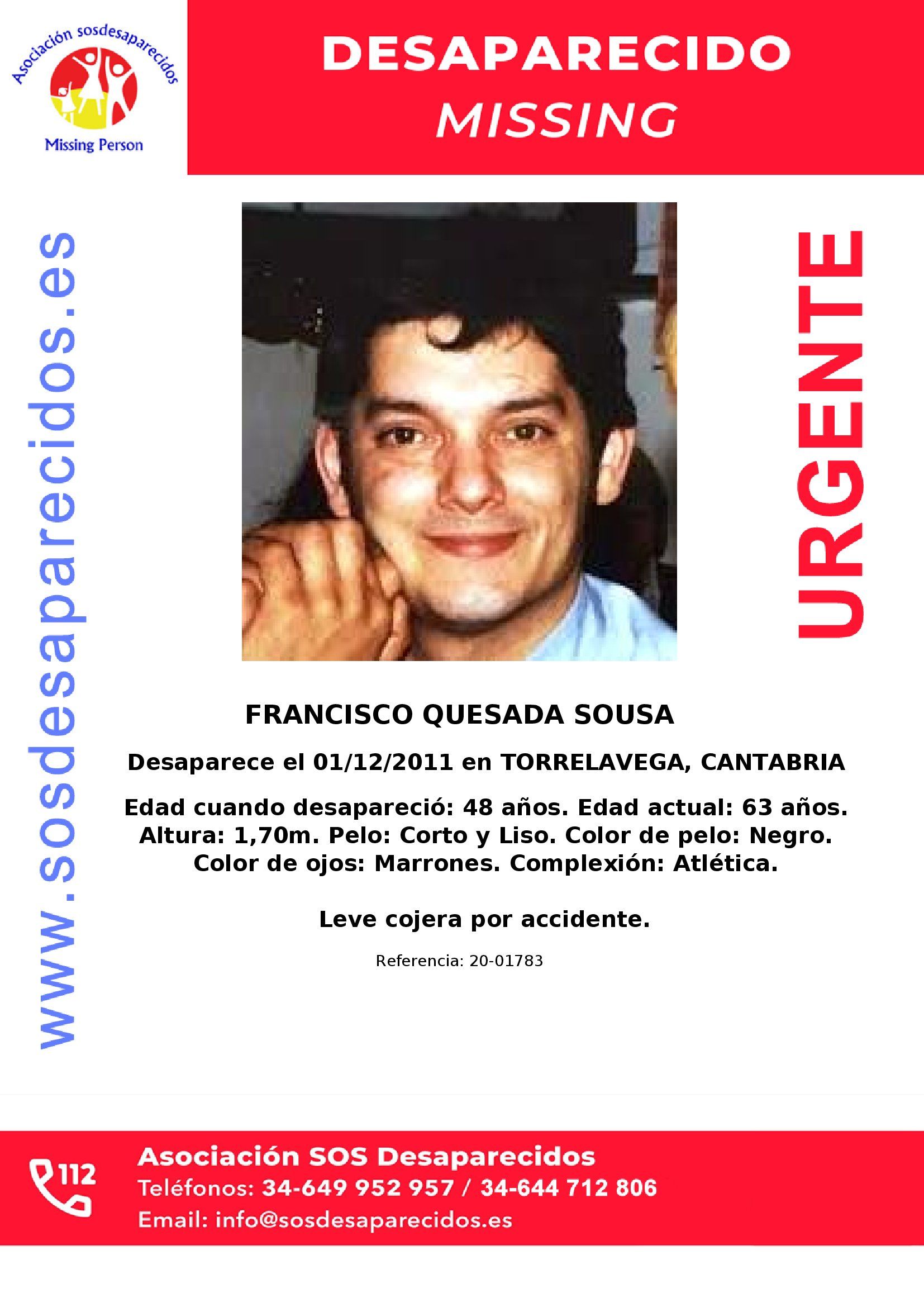 Francisco Quesada Sousa: alerta de SOS Desaparecidos
