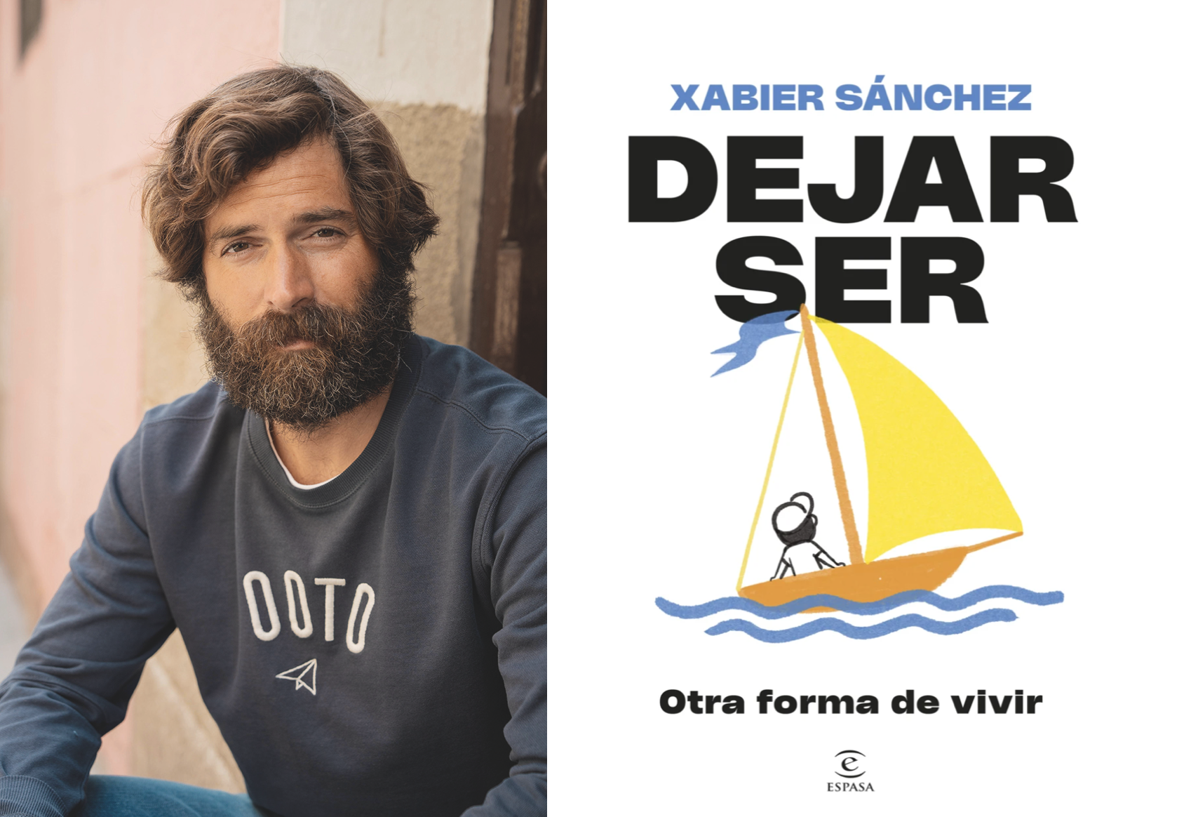 Xabier Sánchez, junto a la portada de su libro, 'Dejar ser. Otra forma de vivir'