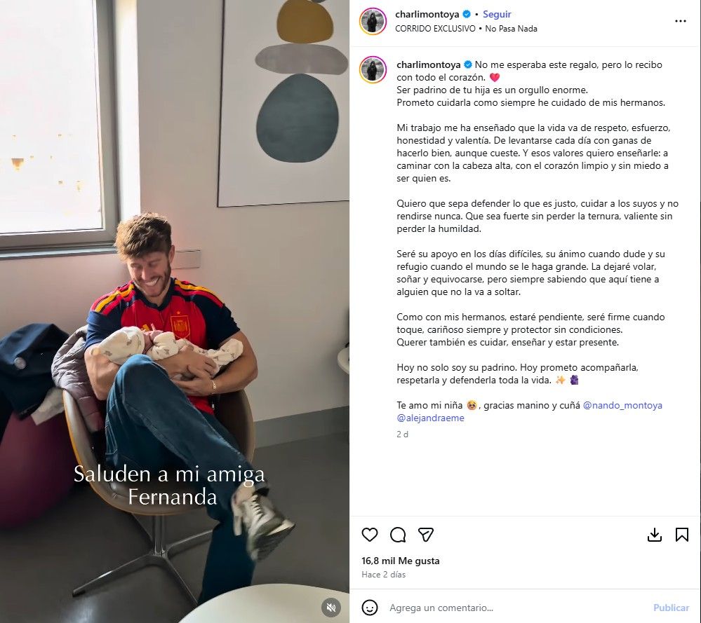 Charli Montoya será el padrino de su sobrina, Fernanda