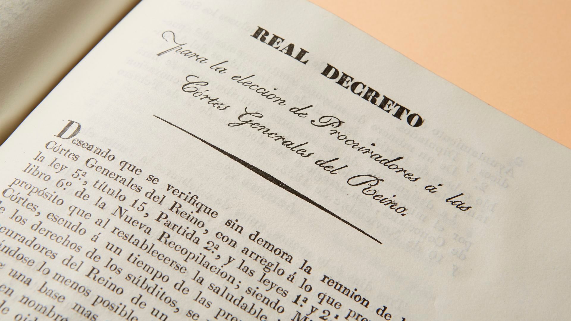 Detalle del Real Decreto para la elección de procuradores para las Cortes del Estatuto Real de 1834.