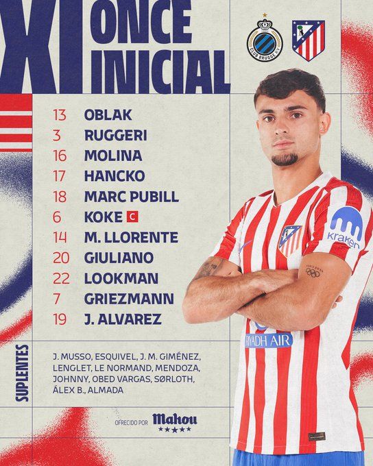 Alineación del Atlético de Madrid en Brujas
