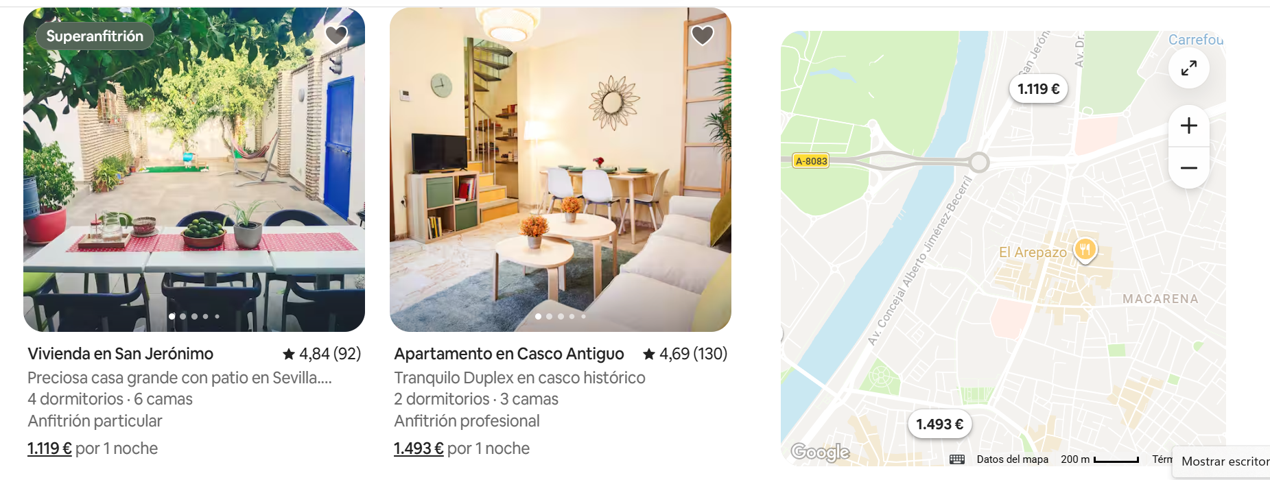 Captura alojamientos en Sevilla