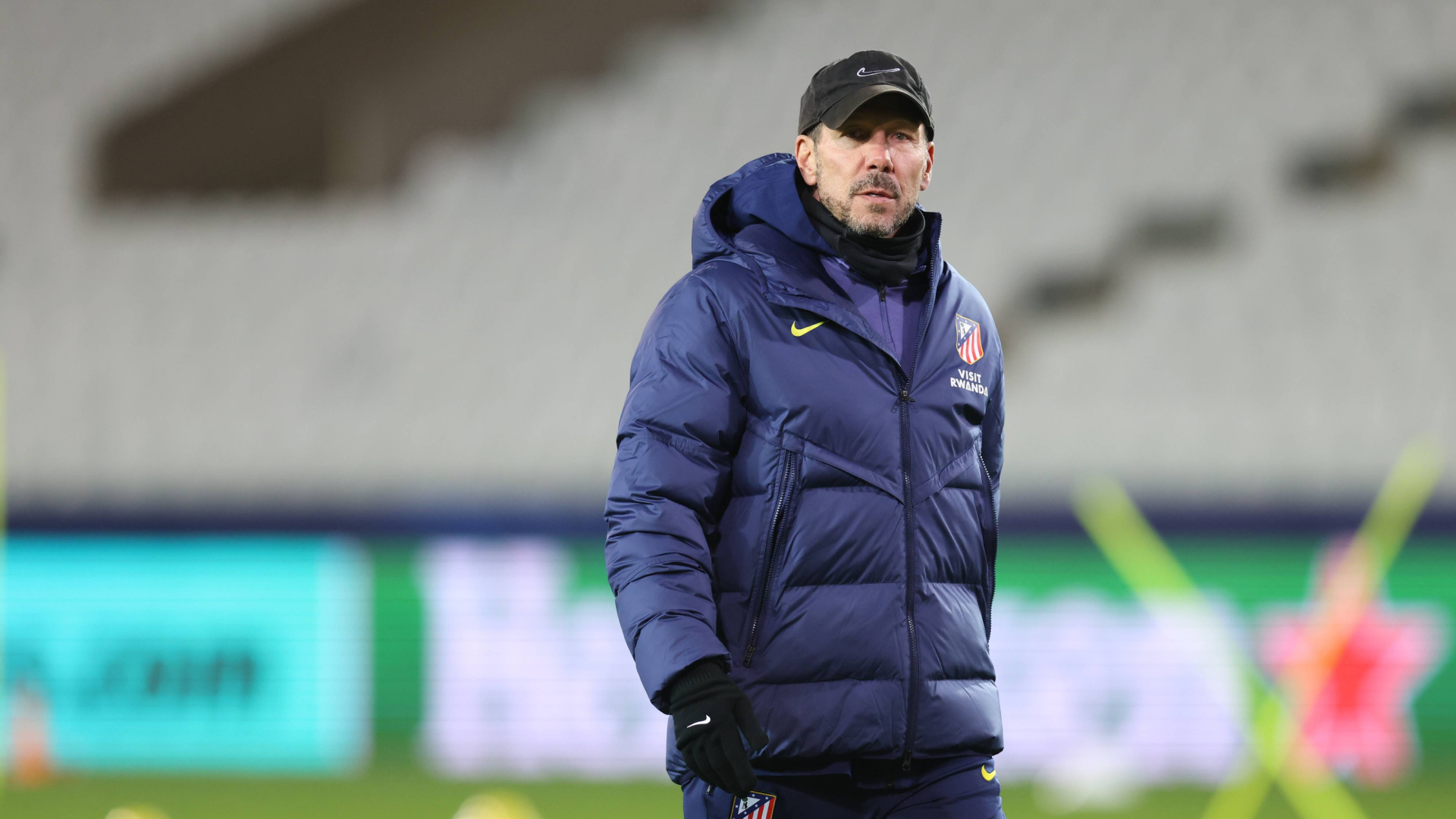 Simeone, en el entrenamiento del Atlético en Brujas Simeone, en el entrenamiento del Atlético en Brujas