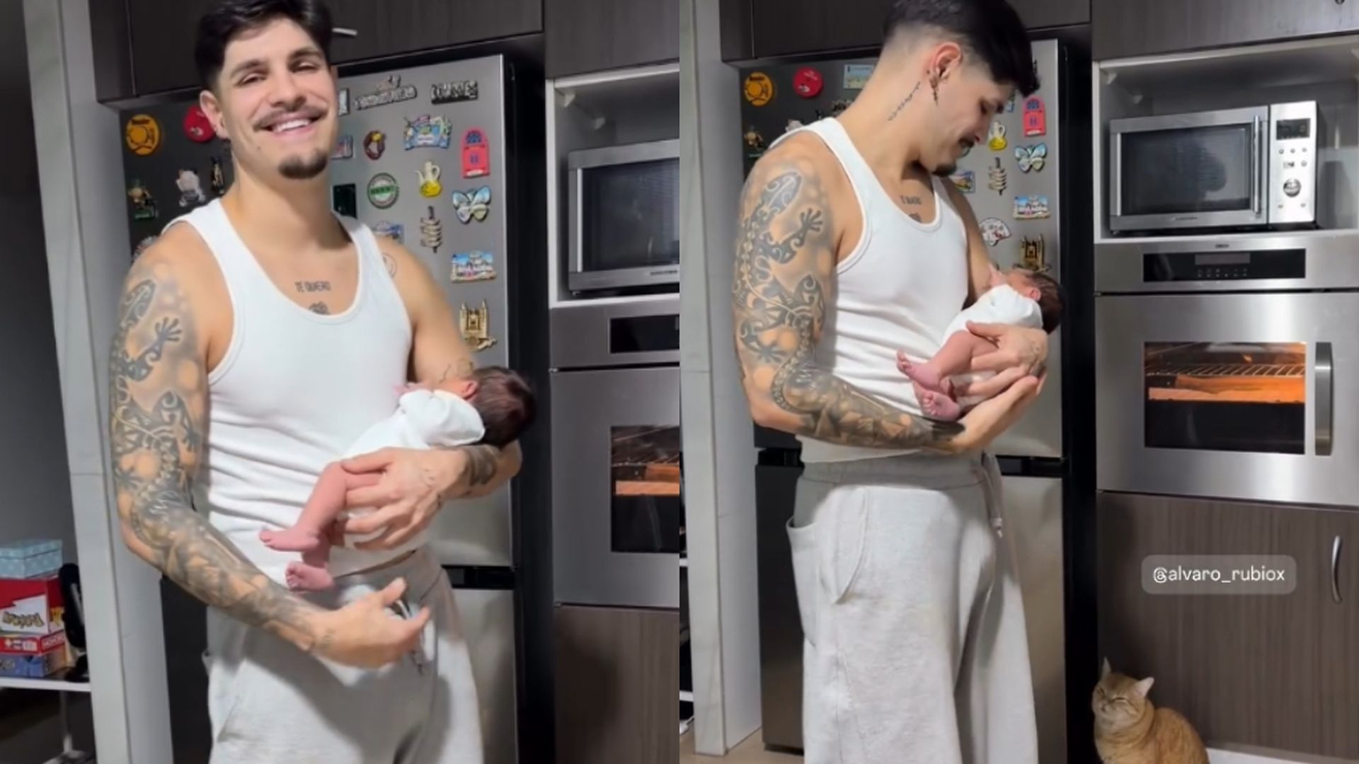 Álvaro Rubio, intentando dormir a su hija recién nacida, la pequeña Alma