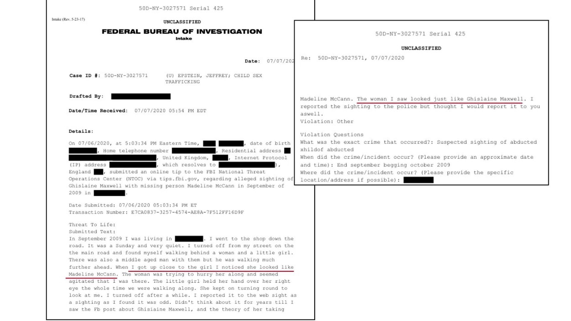 Documento desclasificado de Epstein donde un testigo relaciona a Madeleine McCann con Ghislaine Maxwell