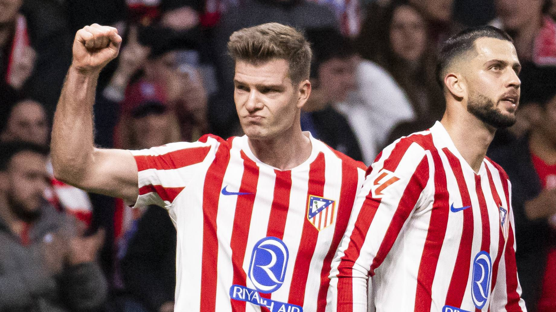 Sorloth celebra un gol en el Atlético-Espanyol