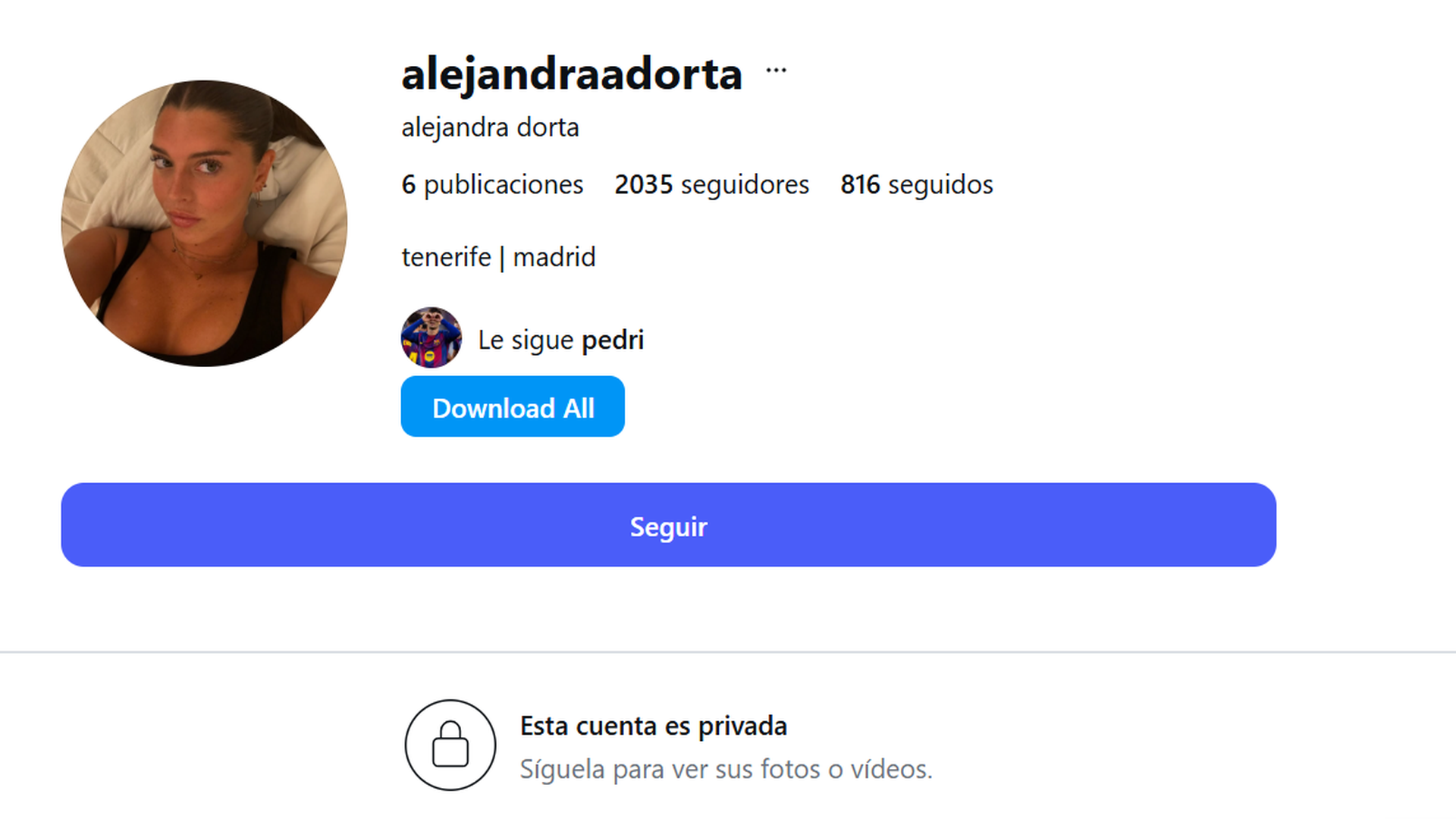Alejandra Dorta, en su imagen de perfil de Instagram, que tiene cerrado al público