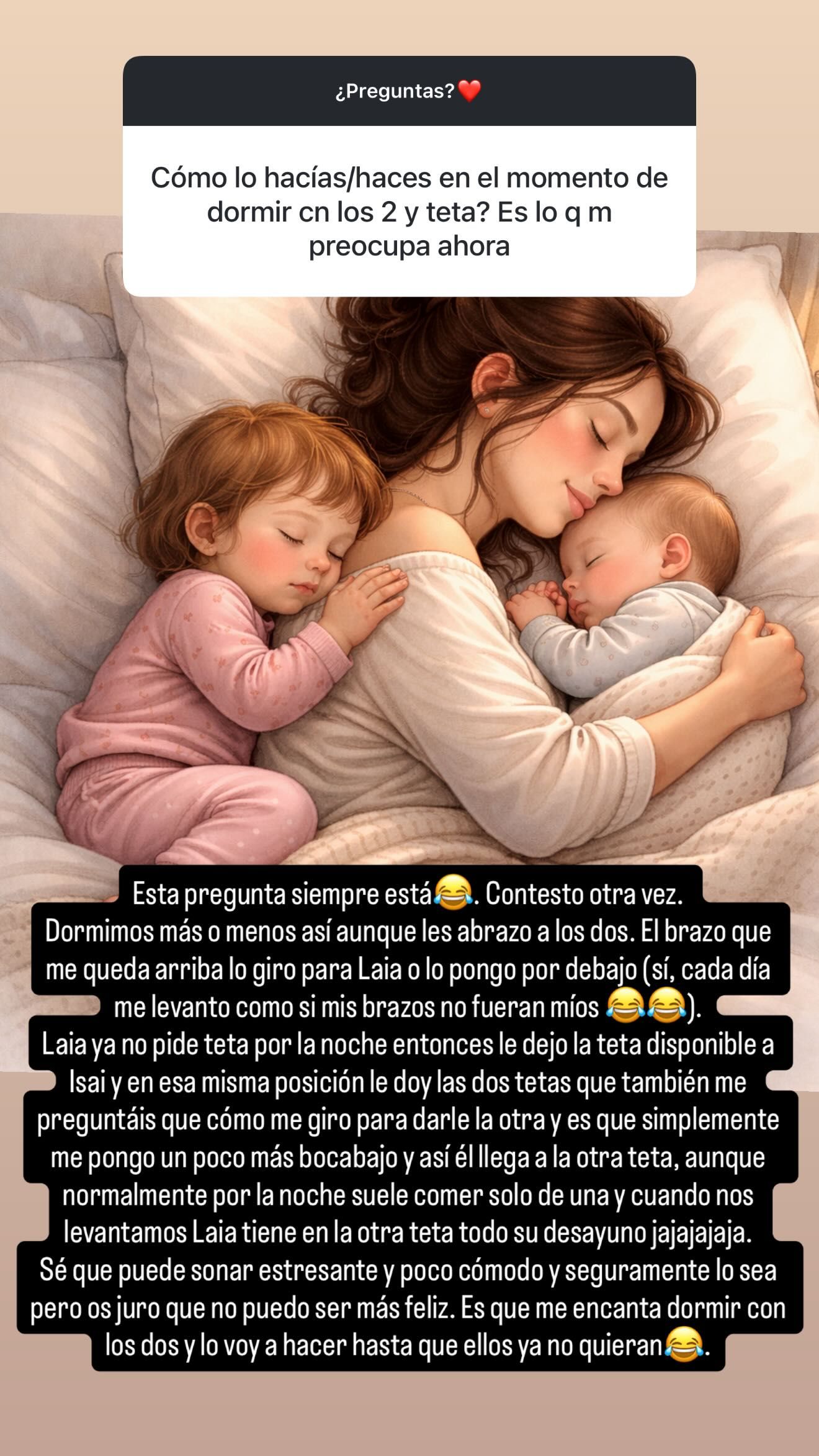 Cristina Pedroche explica cómo duerme con sus hijos, Laia e Isai