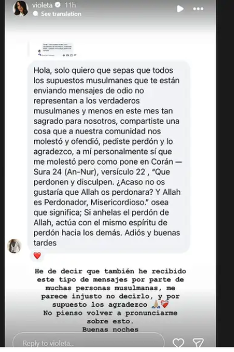 Violeta comparte los mensajes que ha estado recibiendo