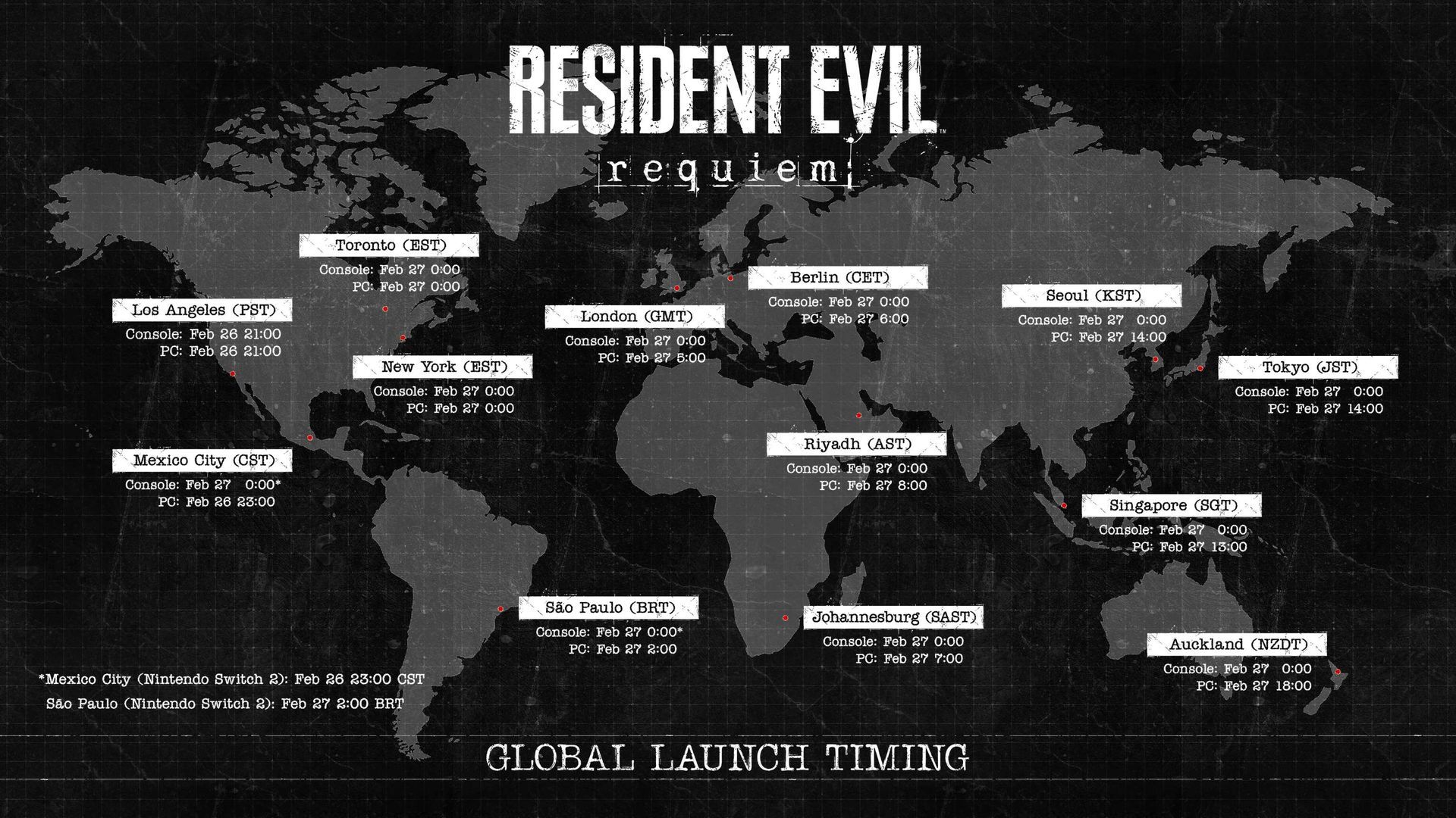 El mapa de los horarios de estreno para Resident Evil: Requiem El mapa de los horarios de estreno para Resident Evil: Requiem