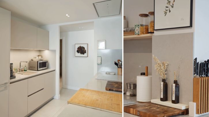 La cocina es minimalista pero cálida