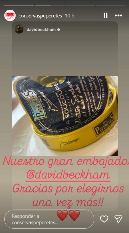 La última imagen de las sardinillas de la empresa gallega compartida por Beckham