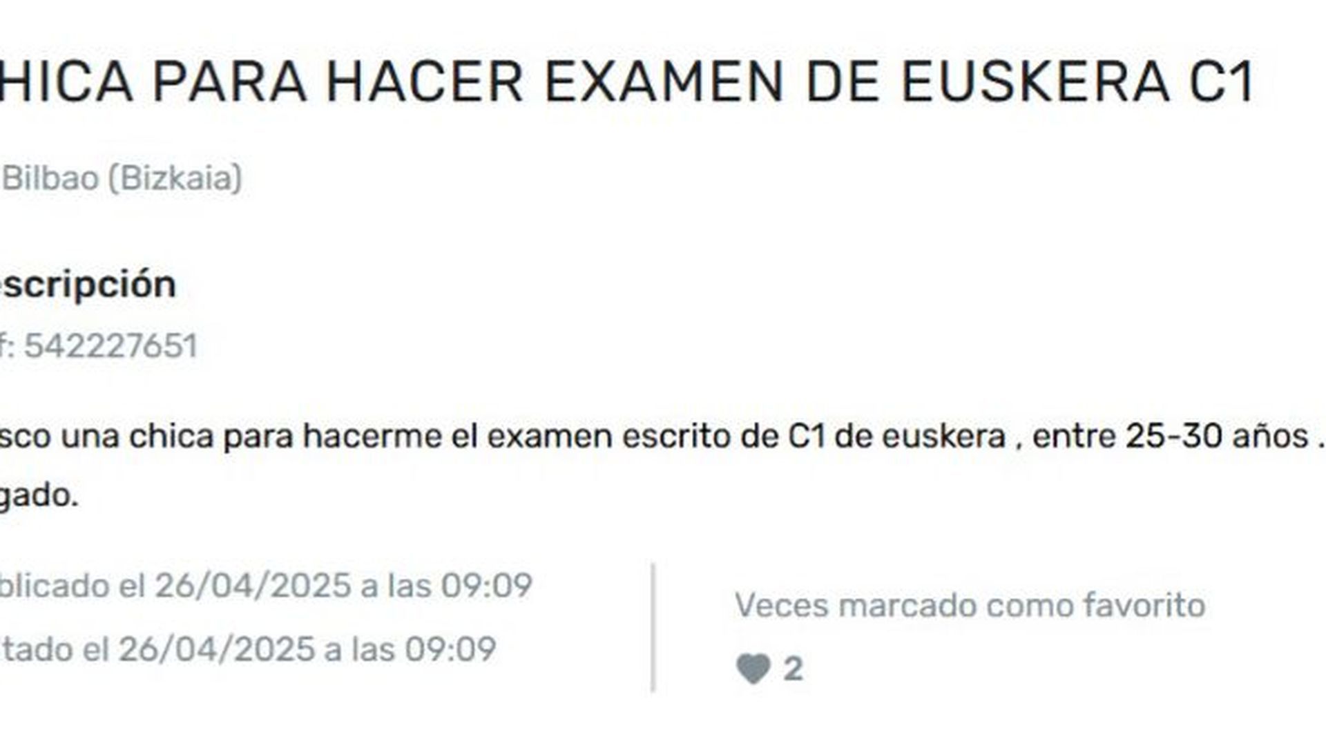 Uno de los anuncios publicados recientemente