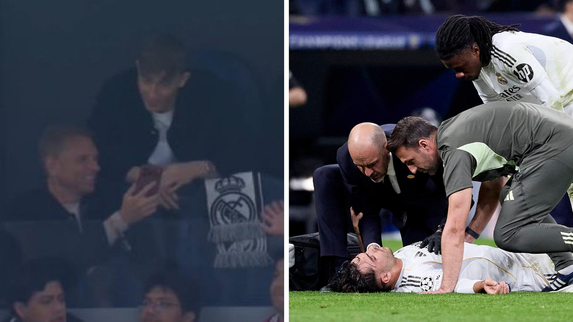 La reacción de Huijsen en el palco mientras atendían a Asencio La reacción de Huijsen en el palco mientras atendían a Asencio