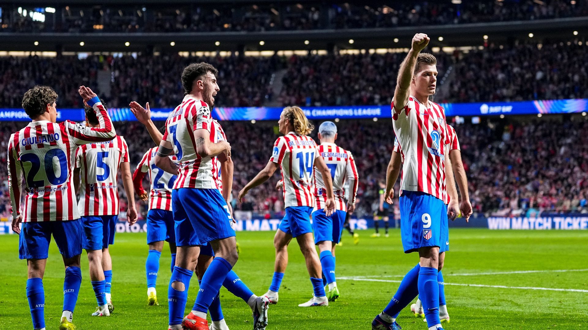 El Atlético celebrando un gol en el Metropolitano